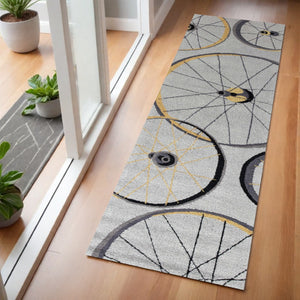 HomeRoots 5' Bold Modern Gray Black Yellow Abstract Geometric Hand-Hooked Area Rug for Stylish Spaces 7' Runner 353713