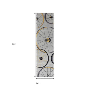 HomeRoots 5' Bold Modern Gray Black Yellow Abstract Geometric Hand-Hooked Area Rug for Stylish Spaces 7' Runner 353713