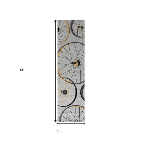 HomeRoots 5' Bold Modern Gray Black Yellow Abstract Geometric Hand-Hooked Area Rug for Stylish Spaces 7' Runner 353713