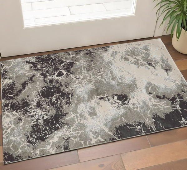 HomeRoots 8' Modern Silver and Black Abstract Area Rug - Stylish, Durable, Easy-Care Design for Busy Homes 3' X 5' 353741