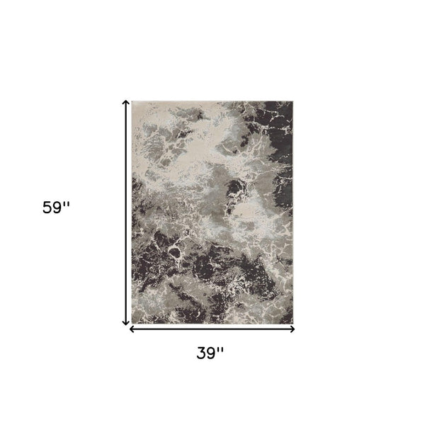 HomeRoots 8' Modern Silver and Black Abstract Area Rug - Stylish, Durable, Easy-Care Design for Busy Homes 3' X 5' 353741
