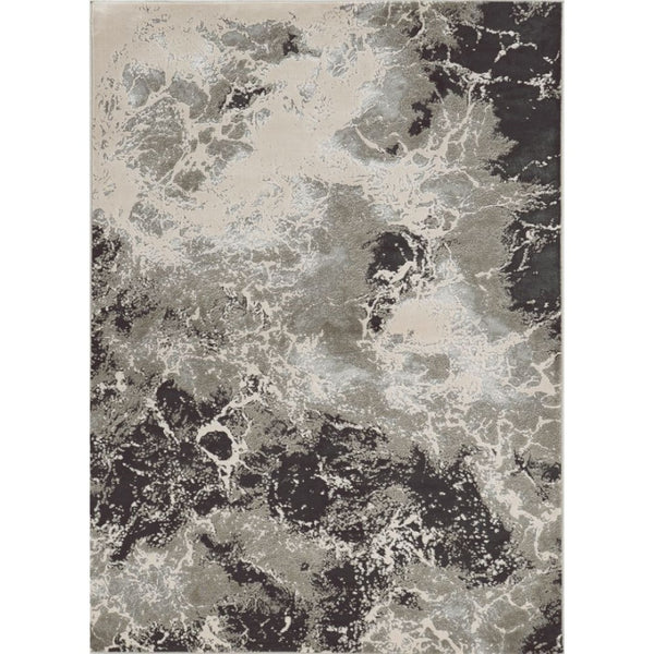 HomeRoots 8' Modern Silver and Black Abstract Area Rug - Stylish, Durable, Easy-Care Design for Busy Homes 3' X 5' 353741