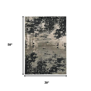 HomeRoots 7' Black and Silver Abstract Area Rug – Modern Design for Stylish Comfort in High-Traffic Spaces 3' X 5' 353742