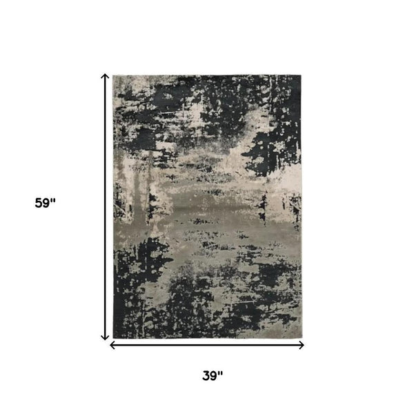 HomeRoots 7' Black and Silver Abstract Area Rug – Modern Design for Stylish Comfort in High-Traffic Spaces 3' X 5' 353742