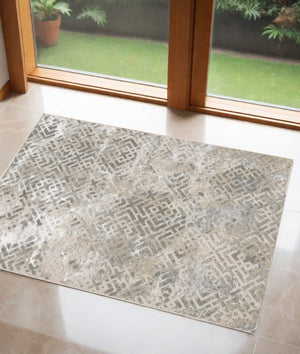 Homeroots 3' X 5' Sand Geometric Distressed Area Rug  Polyester 353744