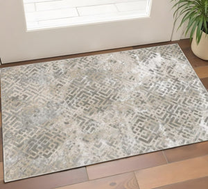 HomeRoots 7' Contemporary Sand and Light Blue Geometric Area Rug for Modern Living Spaces and Durability 3' X 5' 353744