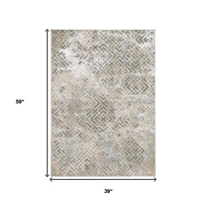 HomeRoots 7' Contemporary Sand and Light Blue Geometric Area Rug for Modern Living Spaces and Durability 3' X 5' 353744