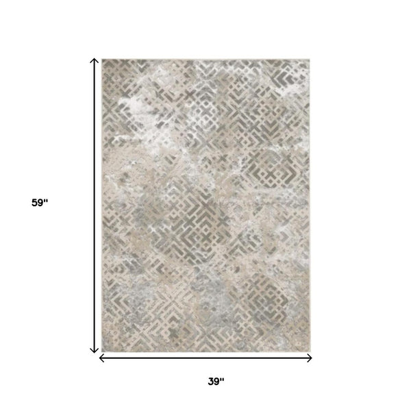 HomeRoots 7' Contemporary Sand and Light Blue Geometric Area Rug for Modern Living Spaces and Durability 3' X 5' 353744