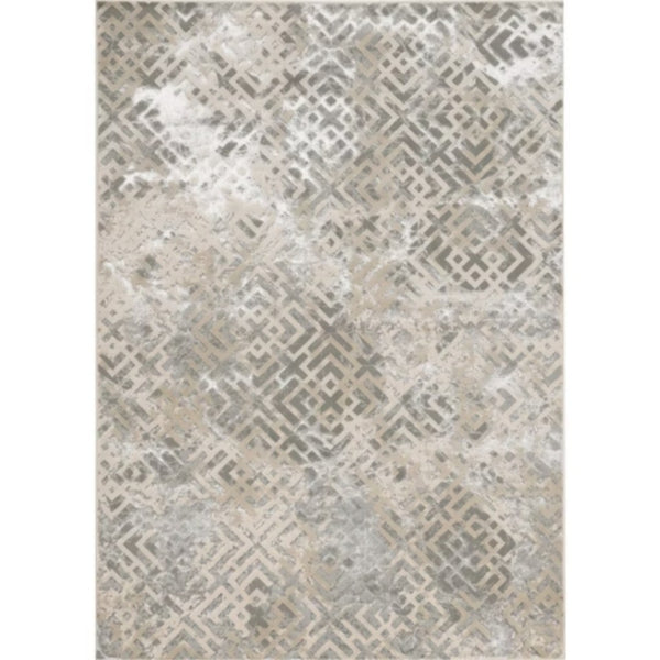 HomeRoots 7' Contemporary Sand and Light Blue Geometric Area Rug for Modern Living Spaces and Durability 3' X 5' 353744