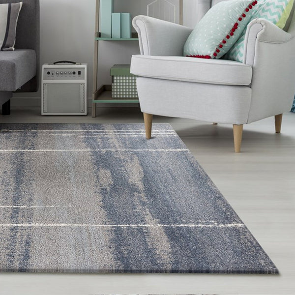 HomeRoots 5' Modern Blue and Gray Abstract Area Rug - Stylish, Stain-Resistant, Durable Design for Any Room 3' X 5' 353760
