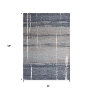 HomeRoots 5' Modern Blue and Gray Abstract Area Rug - Stylish, Stain-Resistant, Durable Design for Any Room 3' X 5' 353760