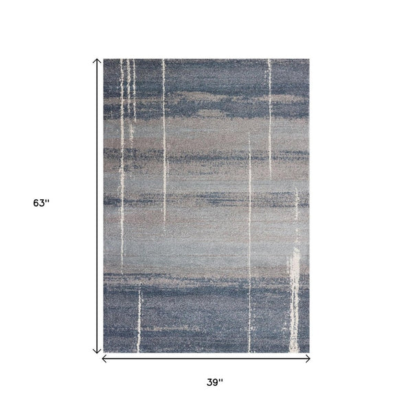 HomeRoots 5' Modern Blue and Gray Abstract Area Rug - Stylish, Stain-Resistant, Durable Design for Any Room 3' X 5' 353760