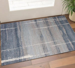 HomeRoots 5' Modern Blue and Gray Abstract Area Rug - Stylish, Stain-Resistant, Durable Design for Any Room 3' X 5' 353760
