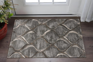 HomeRoots 5' Charcoal and Light Gray Ogee Area Rug - Modern Durable Design for High-Traffic Spaces and Style 3' X 5' 353764