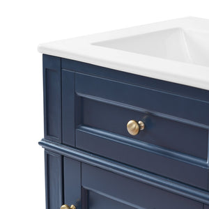 English Elm 18-inch French Style Freestanding Bathroom Vanity with Ceramic Sink Soft Close Storage Blue N710P411340C