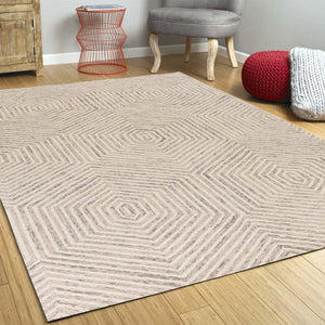 Homeroots 3' X 5' Ivory Geometric Hexagon Wool Area Rug  Wool 353797