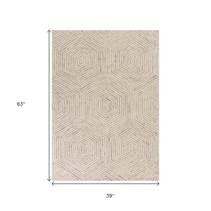 HomeRoots 8' Wool Geometric Hand-Tufted Area Rug in Sand and Beige - Modern, Durable, and Inviting Design 3' X 5' 353797