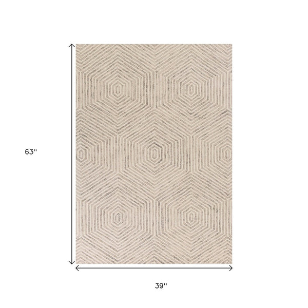 HomeRoots 8' Wool Geometric Hand-Tufted Area Rug in Sand and Beige - Modern, Durable, and Inviting Design 3' X 5' 353797