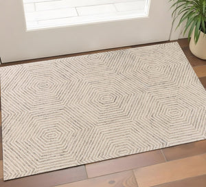 HomeRoots 8' Wool Geometric Hand-Tufted Area Rug in Sand and Beige - Modern, Durable, and Inviting Design 3' X 5' 353797