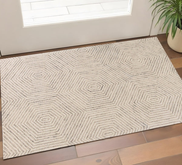 HomeRoots 8' Wool Geometric Hand-Tufted Area Rug in Sand and Beige - Modern, Durable, and Inviting Design 3' X 5' 353797