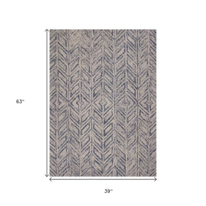 HomeRoots 8' Hand-Tufted Wool Chevron Area Rug in Blue and Beige – Stylish Comfort for Modern Interiors 3' X 5' 353798