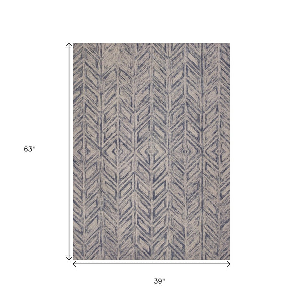 HomeRoots 8' Hand-Tufted Wool Chevron Area Rug in Blue and Beige – Stylish Comfort for Modern Interiors 3' X 5' 353798