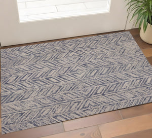 HomeRoots 8' Hand-Tufted Wool Chevron Area Rug in Blue and Beige – Stylish Comfort for Modern Interiors 3' X 5' 353798