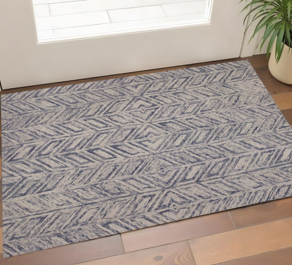 HomeRoots 8' Hand-Tufted Wool Chevron Area Rug in Blue and Beige – Stylish Comfort for Modern Interiors 3' X 5' 353798