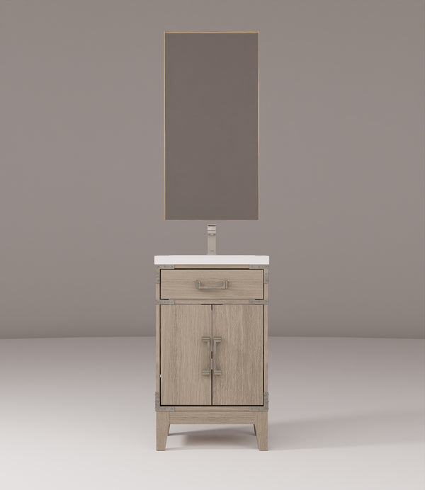 English Elm Grey Oak Single-Sink Vanity Set With Acrylic Countertop, Mirror & Faucet For Compact Spaces B2731S01999