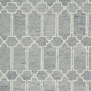 HomeRoots 8' Geometric Hand-Tufted Wool Area Rug in Slate Blue and Ivory - Soft, Stylish, and Durable Design 3' X 5' 353800