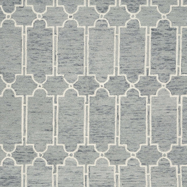 HomeRoots 8' Geometric Hand-Tufted Wool Area Rug in Slate Blue and Ivory - Soft, Stylish, and Durable Design 3' X 5' 353800