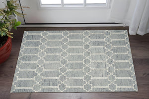 HomeRoots 8' Geometric Hand-Tufted Wool Area Rug in Slate Blue and Ivory - Soft, Stylish, and Durable Design 3' X 5' 353800