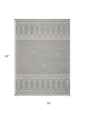 Homeroots 3' X 5' Grey Geometric Pattern Wool Area Rug  Wool 353801