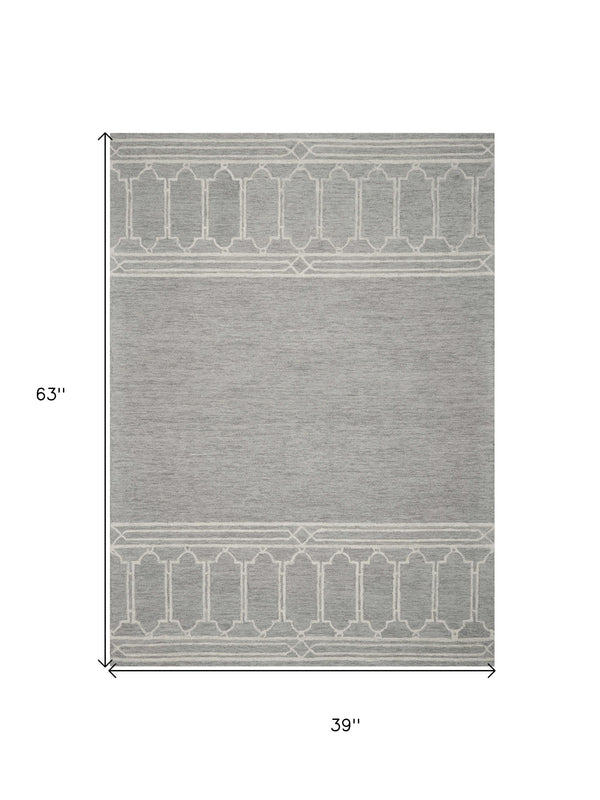 Homeroots 3' X 5' Grey Geometric Pattern Wool Area Rug  Wool 353801