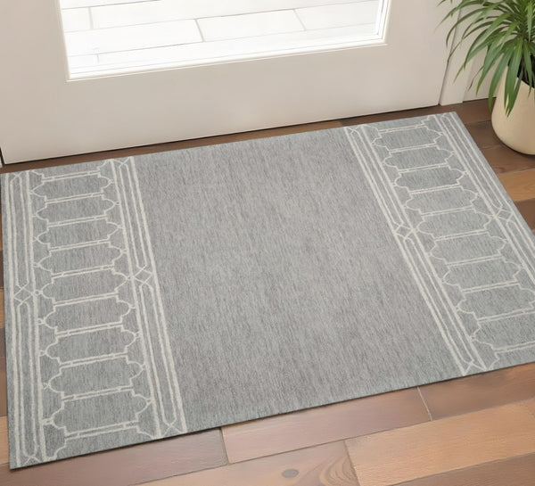 HomeRoots 8' Gray and Ivory Wool Geometric Hand-Tufted Area Rug - Modern Comfort for Living Spaces and More 3' X 5' 353801
