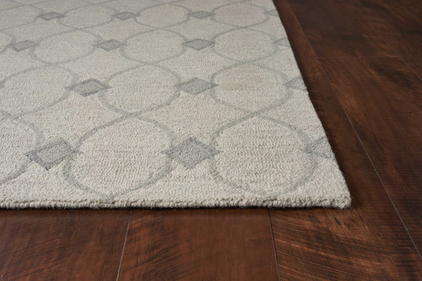 HomeRoots 8' Elegant Hand-Tufted Wool Area Rug in Ivory and Gray Ogee Pattern for Cozy Modern Spaces 3' X 5' 353802