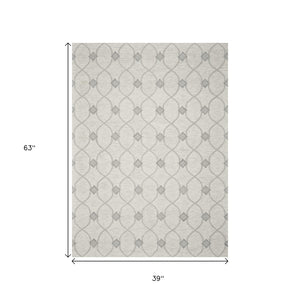 HomeRoots 8' Elegant Hand-Tufted Wool Area Rug in Ivory and Gray Ogee Pattern for Cozy Modern Spaces 3' X 5' 353802