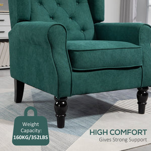 English Elm HOMCOM Elegant Button-Tufted Wingback Accent Chair in Dark Green with Thick Padded Seat & Eucalyptus Legs W2225P200667