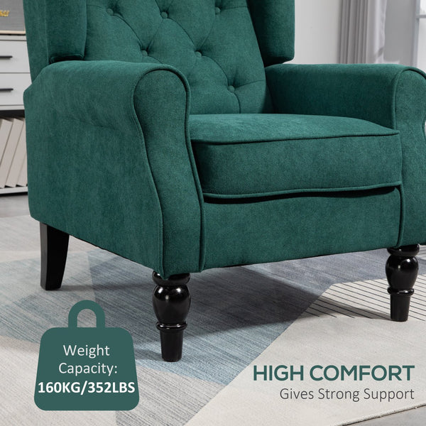 English Elm HOMCOM Elegant Button-Tufted Wingback Accent Chair in Dark Green with Thick Padded Seat & Eucalyptus Legs W2225P200667