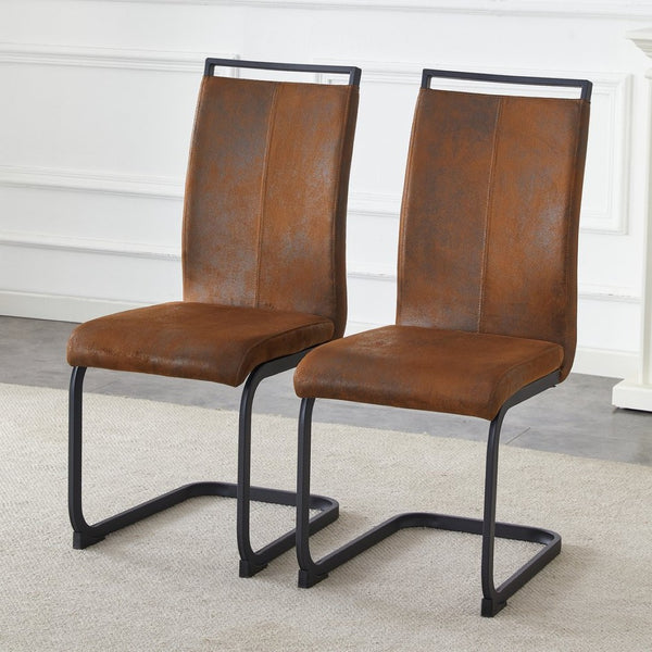English Elm Set of 2 Vintage Brown Suede Fabric High Back Dining Chairs with Black Metal Frame W1151P324742