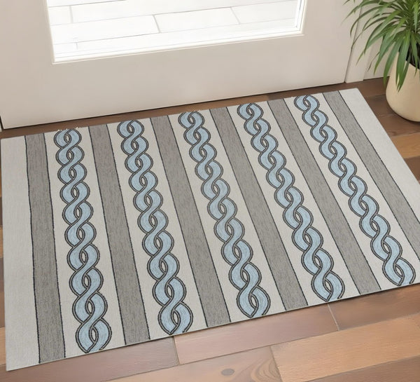 HomeRoots 6' Hand-Hooked Geometric Area Rug in Ivory, Light Blue & Gray - Durable, Stylish & Versatile Design 3' X 5' 353831