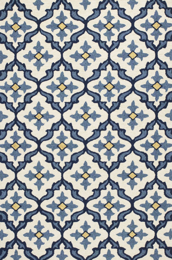 HomeRoots 5' Elegant Ivory and Blue Moroccan Area Rug for Indoor and Outdoor Spaces, Durable and Chic Design 3' X 5' Rectangle 353834