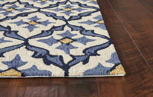 HomeRoots 5' Elegant Ivory and Blue Moroccan Area Rug for Indoor and Outdoor Spaces, Durable and Chic Design 3' X 5' Rectangle 353834