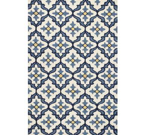 HomeRoots 5' Elegant Ivory and Blue Moroccan Area Rug for Indoor and Outdoor Spaces, Durable and Chic Design 3' X 5' Rectangle 353834