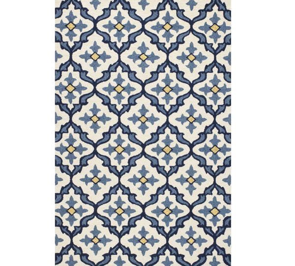 HomeRoots 5' Elegant Ivory and Blue Moroccan Area Rug for Indoor and Outdoor Spaces, Durable and Chic Design 3' X 5' Rectangle 353834