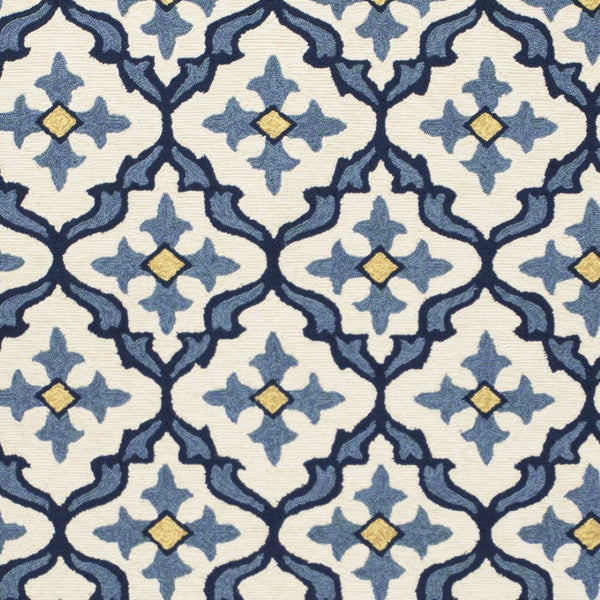HomeRoots 5' Elegant Ivory and Blue Moroccan Area Rug for Indoor and Outdoor Spaces, Durable and Chic Design 3' X 5' Rectangle 353834