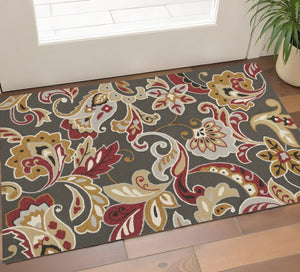 HomeRoots 3'' Floral Hand-Tufted Area Rug in Taupe, Red, and Gray - Durable, Stylish, Perfect for Cozy Spaces 3' X 5' 353835