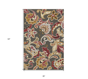 HomeRoots 3'' Floral Hand-Tufted Area Rug in Taupe, Red, and Gray - Durable, Stylish, Perfect for Cozy Spaces 3' X 5' 353835