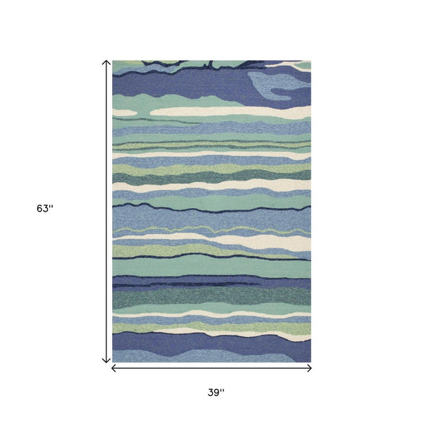 HomeRoots 5' Ocean Abstract Design Area Rug - UV Treated for Indoor & Outdoor Use - Coastal Vibe Decor 3' x 5' 353836