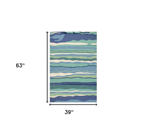 Homeroots 3' X 5' Blue And Ivory Abstract Handmade Indoor Outdoor Area Rug  Polypropylene 353836